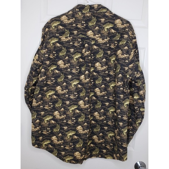 Woolrich Large Bass Fish Graphite Shirt Chamois Cotton Button Down Long Sleeve - Picture 7 of 8